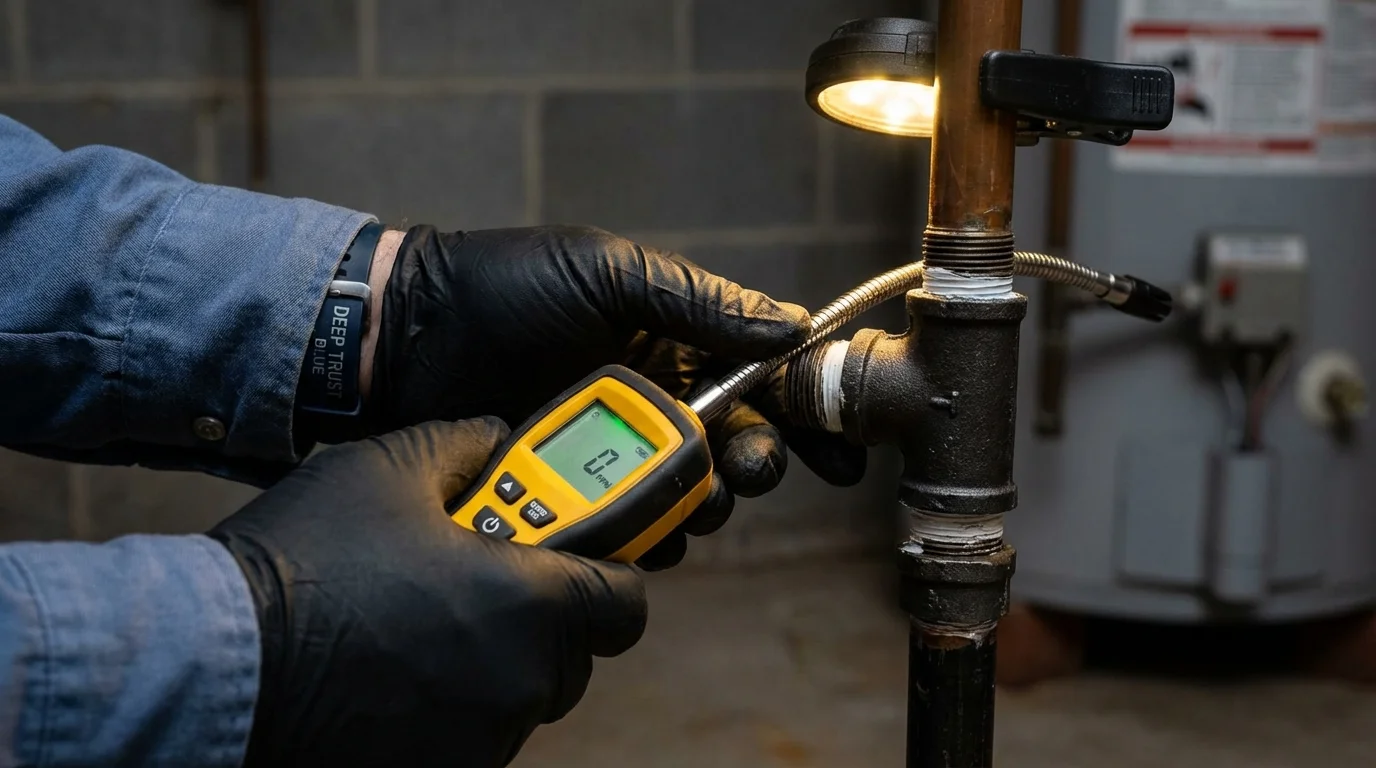 Gas leak detection with electronic sniffer by Johns Plumbing LLC in Port Huron